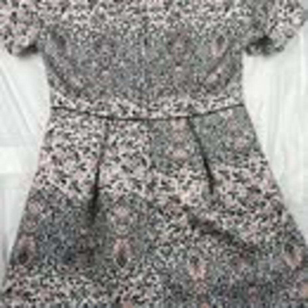 Short Sleeve Floral Damask Dress in Black, White, and Orange